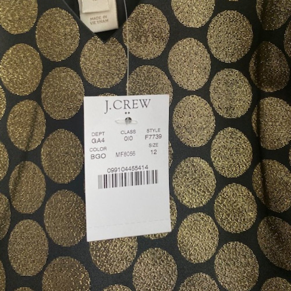 J CREW dress polka dot long sleeve metallic party evening cocktail black 12